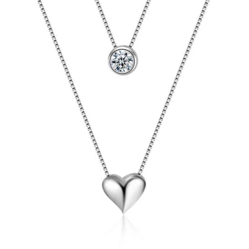Sterling Silver HeartNecklace w CZ Stone - Picture 2 of 5